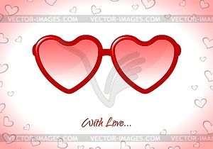 Red sunglasses with Valentine heart shapes - vector clipart