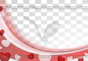 Red wavy abstract background with hearts - vector image