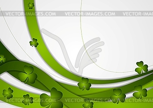 Зеленые волны и клевера трилистники - векторный рисунок