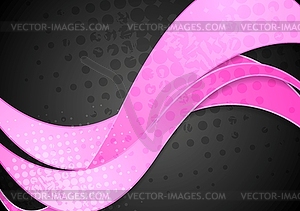 Grunge corporate pink waves on black - vector image