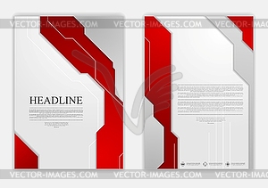 Abstract red grey geometric tech flyer design - color vector clipart