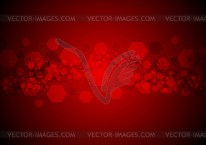 Bright glowing red hexagons tech background - vector image