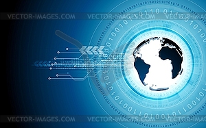 Blue tech background with globe and binary code - vector image