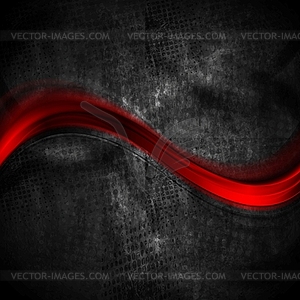 Red soft blurred wave on black grunge background - vector image