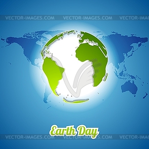 День Земли фон с зеленым глобусом и карта - рисунок в векторе