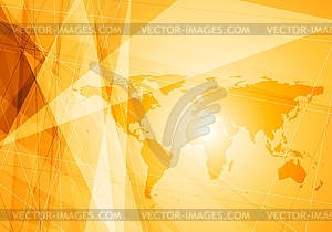 Bright orange world map technology background - vector image