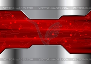 Abstract red technology design with metallic texture - vector clipart