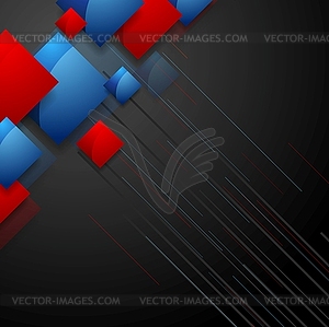 Технология геометрический дизайн с синими красными квадратами - иллюстрация в векторном формате