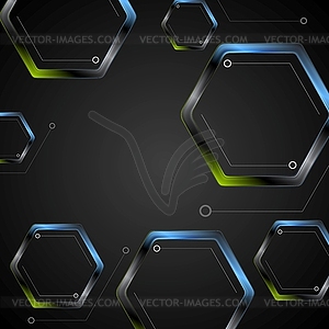 Dark green blue geometric hexagons background - vector image