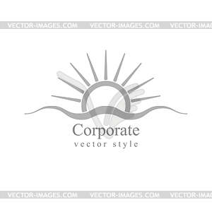 Grey schematic logo. Sun and sea wave - vector clipart