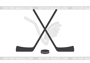 Hockey sticks and puck grey minimal logo design - vector clip art