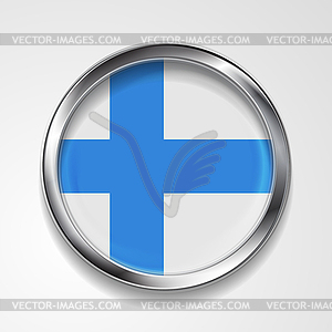 Abstract button with metallic frame. Finnish flag - vector image