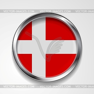 Abstract button with metallic frame. Danish flag - vector image