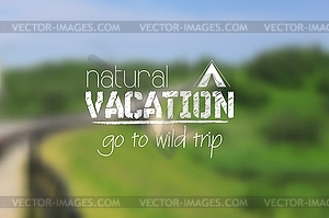 Camping logo emblem on summer blurred landscape - vector image