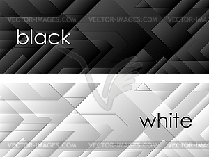 Black and white tech geometric banners - vector image