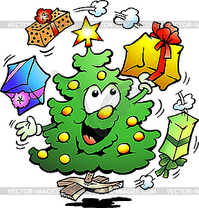 Christmas Tree Juggles Gifts  - vector image