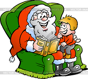 Santa Claus tells story to an little boy - vector image