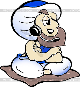 Genie speaking in headset - vector image