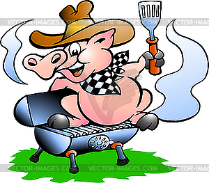 Pig sitting on BBQ barrel - stock vector clipart