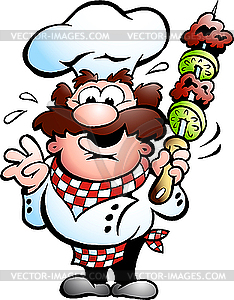 Chef with kebab skewer  - royalty-free vector clipart