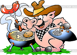 Pig standing and making BBQ - vector image