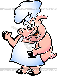 Свинья шеф-повар в фартуке - цветной векторный клипарт