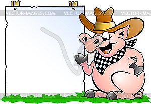 Pig Chef in front of info board - vector clipart