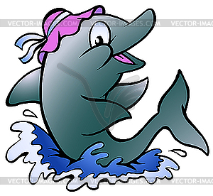 Dolphin playing in the blue - color vector clipart