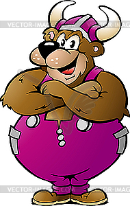 Viking Bear in Purple Overalls - vector clipart