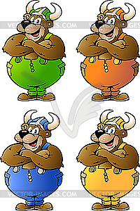 Viking Bears in Colored Overalls - vector clip art