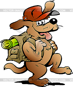 Traveling Backpacker Dog - vector clip art