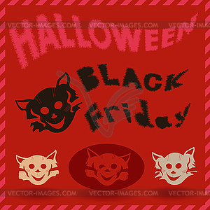 Halloween and Black Friday pattern with cat stencils - vector clipart