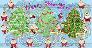 Новогодние елки и Деды Морозы - клипарт в векторном формате