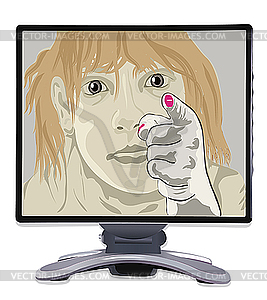 Woman`s head in monitor - vector clip art