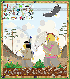 American Indians in the canyon - vector clipart