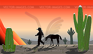 Boy in the desert - vector clipart
