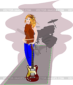 Girl with guitar - royalty-free vector image