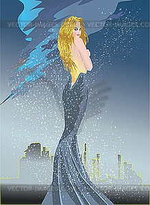 Девушка в вечернем платье - векторизованное изображение клипарта