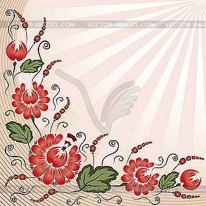 Red flowers as corner - vector clip art