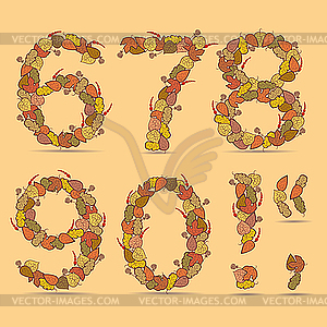 Цифры 67890 из осенних листьев  - векторная иллюстрация