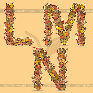 Буквы LMN из осенних листьев  - векторизованный клипарт