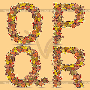 Opqr Colorful Letters Of Autumn Leaves Vector Clip Art