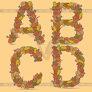 ABCD letters of autmn leaves - vector clip art