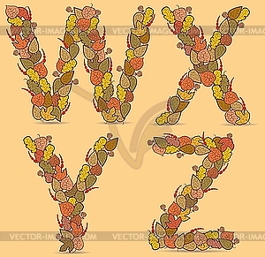 WXYZ colorful letters of autumn leaves - vector clipart / vector image