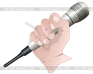 Wireless microphone in hand - color vector clipart