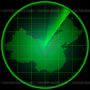 Экран радара с силуэтом Китая - клипарт в векторе / векторное изображение