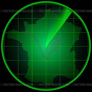 Radar screen with silhouette of France - vector clip art