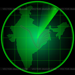 Radar screen with silhouette of India - vector clipart