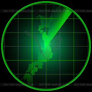 Radar screen with silhouette of Japan - vector clip art