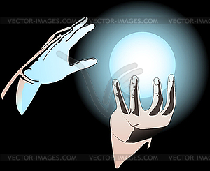 Hands and magic sphere - vector clipart